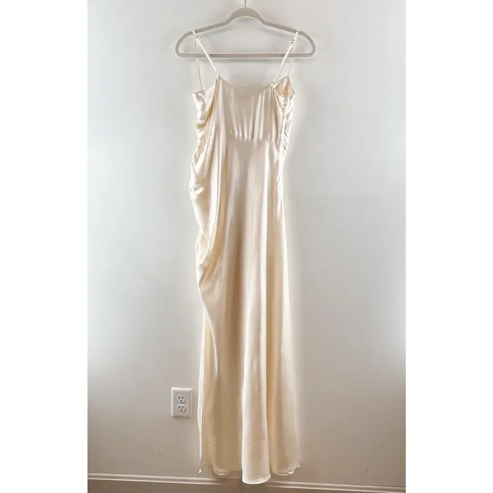 Shona Joy La Lune Ruched Side Slit Maxi Formal Slip l Dress Gown Cream 4 - Picture 11 of 12